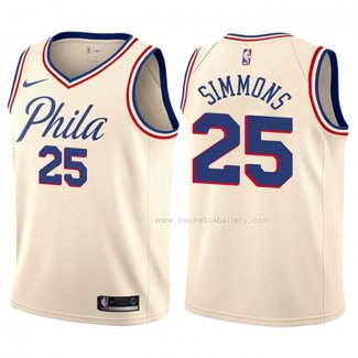 Maillot Enfant Philadelphia 76ers Ben Simmons NO 25 Ville Creme