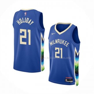 Maillot Milwaukee Bucks Jrue Holiday NO 21 Ville 2022-23 Bleu