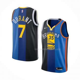 Maillot Nets Warriors Thunder Kevin Durant NO 30 7 Split Bleu Noir