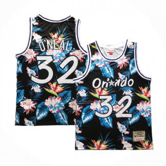 Maillot Orlando Magic Shaquille O'neal NO 32 Floral Fashion Noir