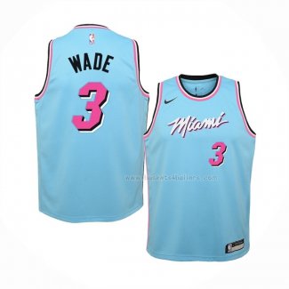 Maillot Enfant Miami Heat Dwyane Wade NO 3 Ville Bleu