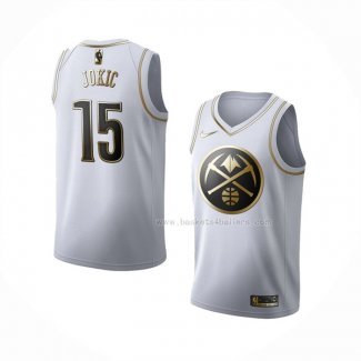 Maillot Golden Edition Denver Nuggets Nikola Jokic NO 15 Blanc