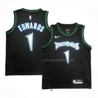 Maillot Minnesota Timberwolves Anthony Edwards NO 1 Hardwood Classics Throwback Noir