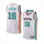 Maillot San Antonio Spurs Devontae Cacok NO 16 Ville 2021-22 Blanc