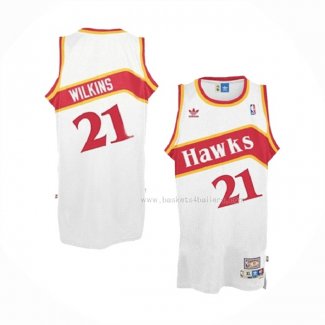 Maillot Atlanta Hawks Dominique Wilkins NO 21 Retro Blanc