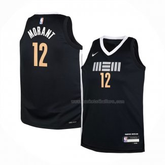 Maillot Enfant Memphis Grizzlies Ja Morant NO 12 Ville 2023-24 Noir