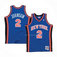 Maillot New York Knicks Larry Johnson NO 2 Hardwood Classics Throwback Bleu