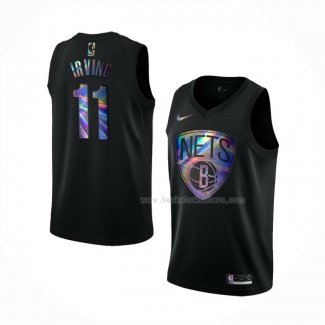 Maillot Brooklyn Nets Kyrie Irving NO 11 Iridescent Logo Noir