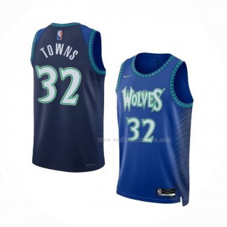 Maillot Minnesota Timberwolves Anthony Towns NO 32 Ville 2021-22 Bleu