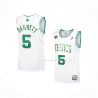 Maillot Boston Celtics Kevin Garnett NO 5 Hardwood Classics Throwback 2007-08 Blanc