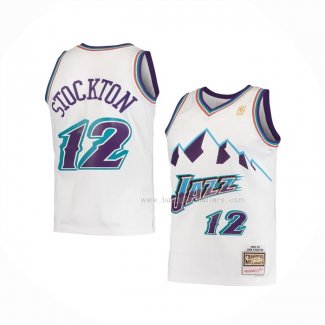 Maillot Enfant Utah Jazz John Stockton NO 12 Hardwood Classics Throwback 1996-97 Blanc