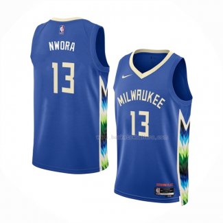 Maillot Milwaukee Bucks Jordan Nwora NO 13 Ville 2022-23 Bleu