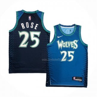 Maillot Minnesota Timberwolves Derrick Rose NO 25 Ville 2021-22 Bleu