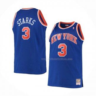 Maillot New York Knicks John Starks NO 3 Mitchell & Ness Hardwood Classics Bleu