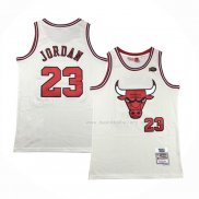 Maillot Chicago Bulls Michael Jordan NO 23 Mitchell & Ness Chainstitch Creme