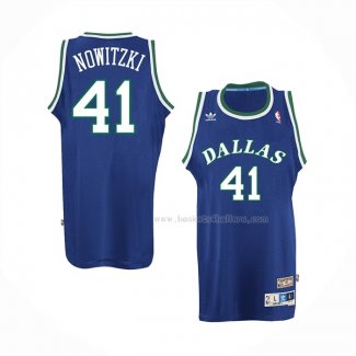 Maillot Dallas Mavericks Dirk Nowitzki NO 41 Retro Bleu