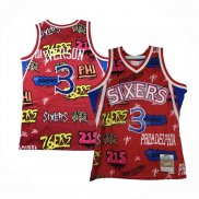 Maillot Philadelphia 76ers Allen Iverson NO 3 Slap Sticker Mitchell & Ness 1996-97 Rouge