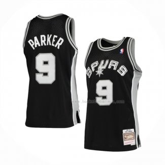 Maillot San Antonio Spurs Tony Parker NO 9 Mitchell & Ness 2001-02 Noir