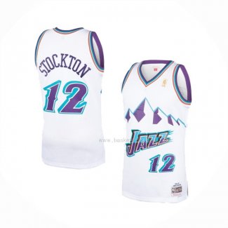 Maillot Utah Jazz John Stockton NO 12 Hardwood Classics Throwback Blanc