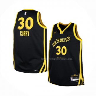 Maillot Enfant Golden State Warriors Stephen Curry NO 30 Ville 2023-24 Noir