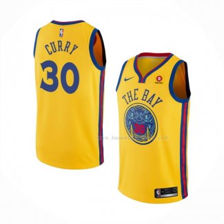 Maillot Golden State Warriors Stephen Curry NO 30 Ville Jaune