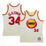 Maillot Houston Rockets Hakeem Olajuwon NO 32 Mitchell & Ness Chainstitch Creme