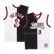 Maillot Philadelphia 76ers Allen Iverson NO 3 Mitchell & Ness 2000-01 Split Noir Blanc