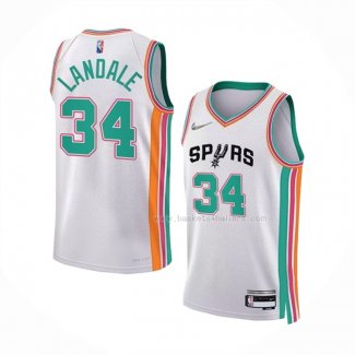 Maillot San Antonio Spurs Jock Landale NO 34 Ville 2021-22 Blanc