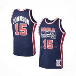 Maillot USA 1992 Magic Johnson NO 15 Bleu