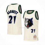 Maillot Minnesota Timberwolves Kevin Garnett NO 21 Mitchell & Ness Chainstitch Creme