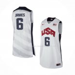 Maillot USA 2012 LeBron James NO 6 Blanc