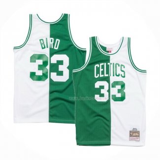 Maillot Boston Celtics Larry Bird NO 33 Mitchell & Ness 1985-86 Split Blanc Vert