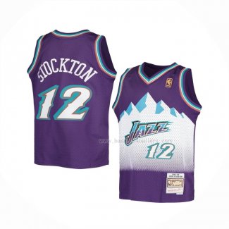 Maillot Enfant Utah Jazz John Stockton NO 12 Hardwood Classics Throwback 1996-97 Volet