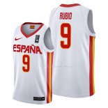 Maillot Espagne Ricky Rubio NO 9 2019 FIBA Baketball World Cup Blanc