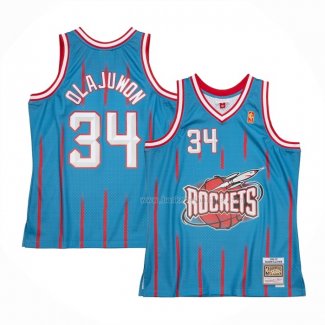 Maillot Houston Rockets Hakeem Olajuwon NO 34 Mitchell & Ness 1996-97 Bleu