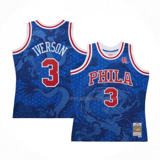 Maillot Philadelphia 76ers Allen Iverson NO 3 Asian Heritage Throwback 1996-97 Bleu