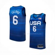 Maillot USA 2021 Damian Lillard NO 6 Bleu