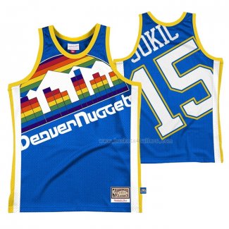 Maillot Denver Nuggets Nikola Jokic NO 15 Mitchell & Ness Big Face Bleu