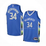 Maillot Enfant Milwaukee Bucks Giannis Antetokounmpo NO 34 Ville 2022-23 Bleu