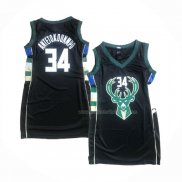 Maillot Femme Milwaukee Bucks Giannis Antetokounmpo NO 34 Icon Noir