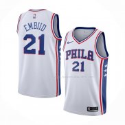 Maillot Philadelphia 76ers Joel Embiid NO 21 Association Blanc