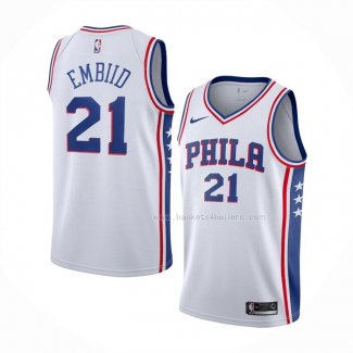 Maillot Philadelphia 76ers Joel Embiid NO 21 Association Blanc