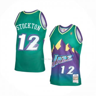 Maillot Utah Jazz John Stockton NO 12 Mitchell & Ness 1996-97 Vert