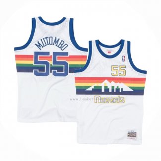 Maillot Denver Nuggets Dikembe Mutombo NO 55 Hardwood Classics Throwback Blanc