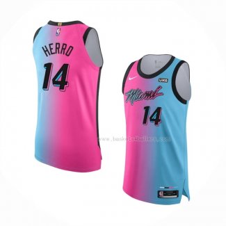 Maillot Miami Heat Tyler Herro NO 14 Ville 2020-21 Authentique Bleu Rosa