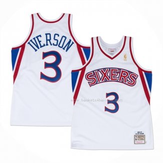 Maillot Philadelphia 76ers Allen Iverson NO 3 Mitchell & Ness 1996-97 Blanc