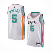 Maillot San Antonio Spurs Dejounte Murray NO 5 Ville 2021-22 Blanc