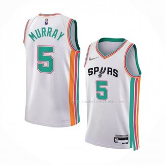 Maillot San Antonio Spurs Dejounte Murray NO 5 Ville 2021-22 Blanc