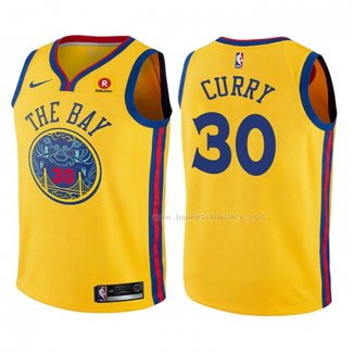 Maillot Enfant Golden State Warriors Stephen Curry NO 30 Ville Jaune