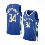 Maillot Milwaukee Bucks Giannis Antetokounmpo NO 34 Ville 2022-23 Bleu